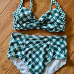 Marina West 2 Piece Bikini Swimsuit Women’s XL Green Gingham Checkered Plaid Photo 0