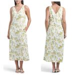 Laura Ashley  Linen Floral Yellow Roses Midi Dress Cottage Garden Lace Trim 14 Photo 8