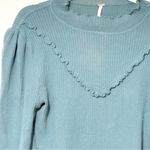 Free People Love Struck Ribbed Top Lettuce Trim Ruffle Victorian Teal Medium Photo 1