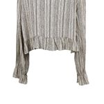 Glam Striped Print Ruffle High Neck Balloon Long Sleeve Open Back Blouse Top Photo 5