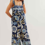 Free People  Bali Albright Jumpsuit Size Small Blue Floral Sleeveless Photo 0