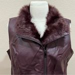 Dennis Basso  Merlot Faux Fur and Leather Moto Vest, Small Photo 2