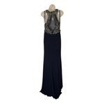 Madison James Navy Beaded Halter Prom Gown With Open Back Size 10 long 2 piece Photo 14