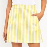 Loft  Skirt Womens 14 Yellow White Striped A-Line High Rise Cotton Coastal Preppy Photo 0