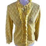 Vtg 1960s pointelle scallop ruffle cardigan sweater small butter yellow Photo 0