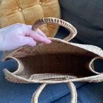 VINTAGE Handmade Straw Wicker Tote Market Basket Floral Woven Multicolor Tiki Brown Photo 10