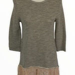 Dylan  Small Knit Sweater Dress Gray Lace Hem Boho Chic Cozy Long Sleeve Tunic Photo 0