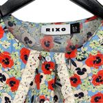 Rixo Small Misha Floral Print Cotton Blouse Blue Multicolor Peter Pan Collar Photo 7