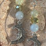 Handmade  Prehnite + Aquamarine + Crystal Moon Dangle Earrings 🌙 Photo 4