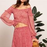 Lucy Paris Womens M Cynthia Smocked Top Red White Cropped Long Sleeve Boho Photo 6