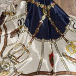 Elegant Silk Scarf with Chain and Equestrian Print Blue Photo 0
