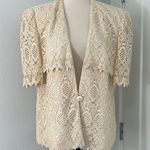 Karen Miller Vintage 80s Med Beige Cream Lace Short Sleeve Button Formal Jacket Photo 1