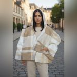 Rachel Roy RACHEL  Tan and White Plaid Cape Photo 0