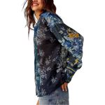 Free People We The Flower Patch Button Down Flowy Blouse Indigo Blue Combo XS Photo 4