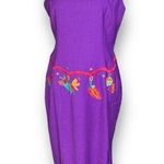 Vintage Deborah Laws Dress Purple Mexican Fiesta Embroidered Linen Blend Maxi Size 10P Photo 0