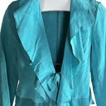 Dialogue  Turquoise Ruffle Leather Jacket Photo 4
