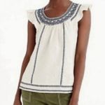 J. Crew Point Sur Linen Embroidered Tank Flutter Sleeves Boho Coastal Cowgirl XS Blue Photo 1