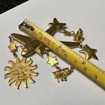 Large Matte Gold Tone Airplane With Plane Sun & Star Charms Brooch Pin Photo 2