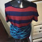 PaperMoon  for Stitchfix red blue and black striped M/L short sleeve blouse Photo 1