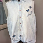 Notations VTG  Sport Sleeveless Denim Butterfly & Rose Embroidered Button Down Shirt Size 2X.  Photo 0