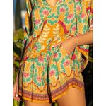 Natural Life Maribel Floral Boho Top L & Shorts XL Set Mustard Turquoise Rayon Photo 1