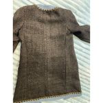 EDWARD ACHOUR PARIS Tweed Chain Trim Blazer Light Blue Trim Gold Buttons size S Brown Photo 6