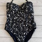 Nip Tuck Swim One Piece Swim Suit Metallic Textured Leaf Black and White US 12 Photo 5