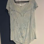 Free People  Large pretty top yellow stitching on blue gorgeous Photo 0