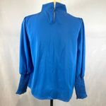 PRETTYGARDEN Long smocked sleeve pleated mock neck cobalt blue blouse top size small Photo 7