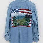 Vtg American Flag Hand Painted Denim Shirt Americana Art to Wear‎ Western Size M Blue Size M Photo 0