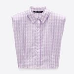 ZARA  purple gingham shoulder pad poplin crop top M Photo 0
