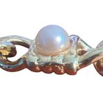 Vintage Gold Tone Chain Link Bracelet Faux Pearl Fold Over Clasp Estate 6.5" Photo 1