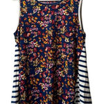 Lee  Size Large‎ Floral Striped Blouse Blocked Style Sleeveless Top Blue Boho NWT Photo 0