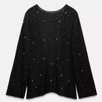 ZARA NWT Open back in rhinestone embellished black mesh long sleeve top Photo 6