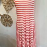 SUNDANCE Catalog Coral Mix Striped Linen Jersey Hanky Hem CALPURNIA Dress Sz L Pink Size L Photo 1