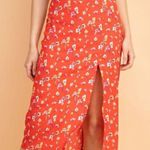 Le lis Red Floral Print Midi Skirt Womens Large Slit Rayon Casual Summer Photo 0