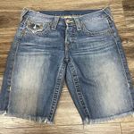 True Religion Riley Denim Jean Knee Shorts Raw Hem Distressing Button Fly Sz 26 Photo 0