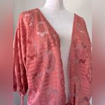 Luxology  Dark Peach Lace Tie Front 3/4 Sleeve Lightweight Cardigan Photo 3