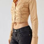 Urban Outfitters Jolie Ruched Button-Down Top NWT Size M - Light Brown Photo 1