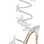 Sexytag Butterfly Wrap Around Strap Fantasy Rhinestone Sparkly Stiletto Heel Silver Size 7 Photo 0