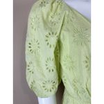 ZARA  Women’s XS Lime Green Eyelet Mini Wrap Dress Puff Sleeve Lined Cotton Photo 5