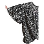 HYFVE Black/Ivory Floral Faux Wrap Button Up Back Short Sleeve Blouse Sz L Crop Photo 3
