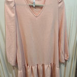 2 Hearts Pink Long Sleeve Ruffle Hem V Neck Mini Dress Made in USA Photo 0