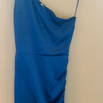 Glam one shoulder blue satin mini dress Photo 0