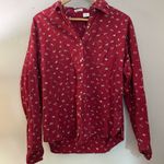 Vintage Red Floral Button Up Shirt Large Prairie Boho‎ Cottage Heritage Cozy Photo 0
