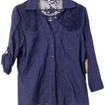 Eden & Olivia Navy Lace Button Up Collared Shirt Photo 0