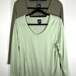 Gap Lot Of 2  Long Sleeve Tops Green Casual Scoop Neck Womens Sz‎ Large Photo 0