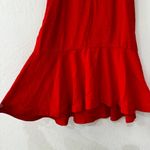 Maeve Anthropologie Red Floral Trim Textured  Rousseau Flounced Dress 2 Photo 10