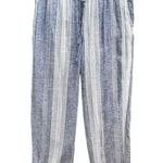 Old Navy Pants Womens L White Blue Striped Linen Blend Wide Leg Pull On Coastal Photo 0