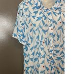 Escada Shirt Womens 50 Blue White Leaf Print Button Up Short Sleeve Casual Top Size XL Photo 1